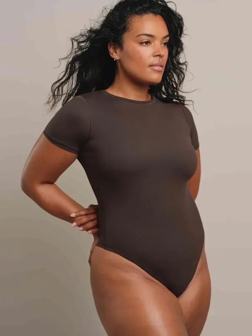 NWT Athleta Vitaform Short Sleeve Crew Bodysuit in Brown Women’s Size Large